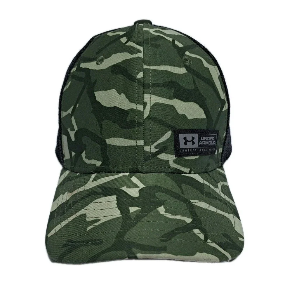Under Armour Hunting Hat Youth Size Snapback Green Black Trucker Mesh Camo Cap